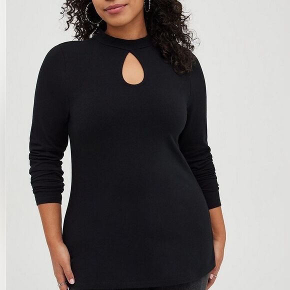 Torrid Black Keyhole Open Back Top Tunic Long Sleeve Mock Neck, Size 3X - Picture 8 of 11